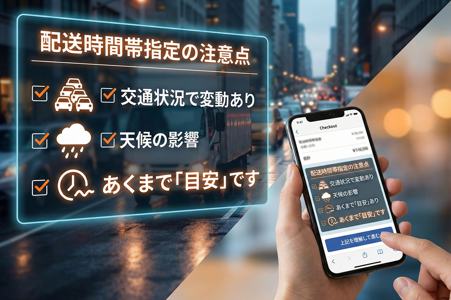 時間帯指定の注意事項を整理する配送バナー