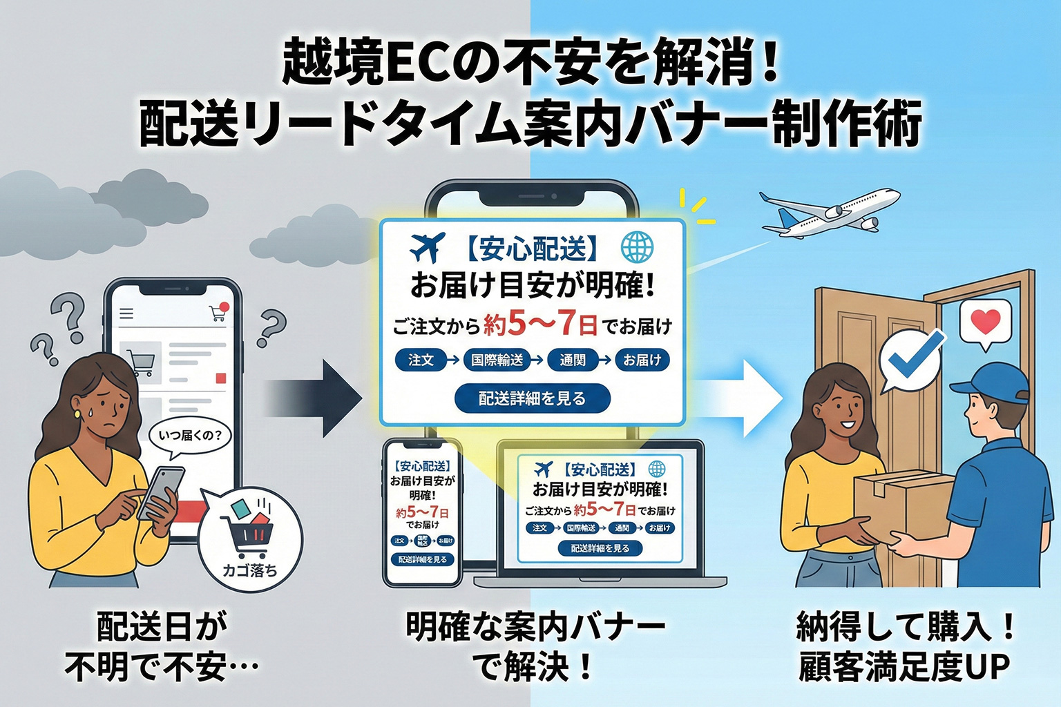 越境ECの配送リードタイムを伝える案内バナー