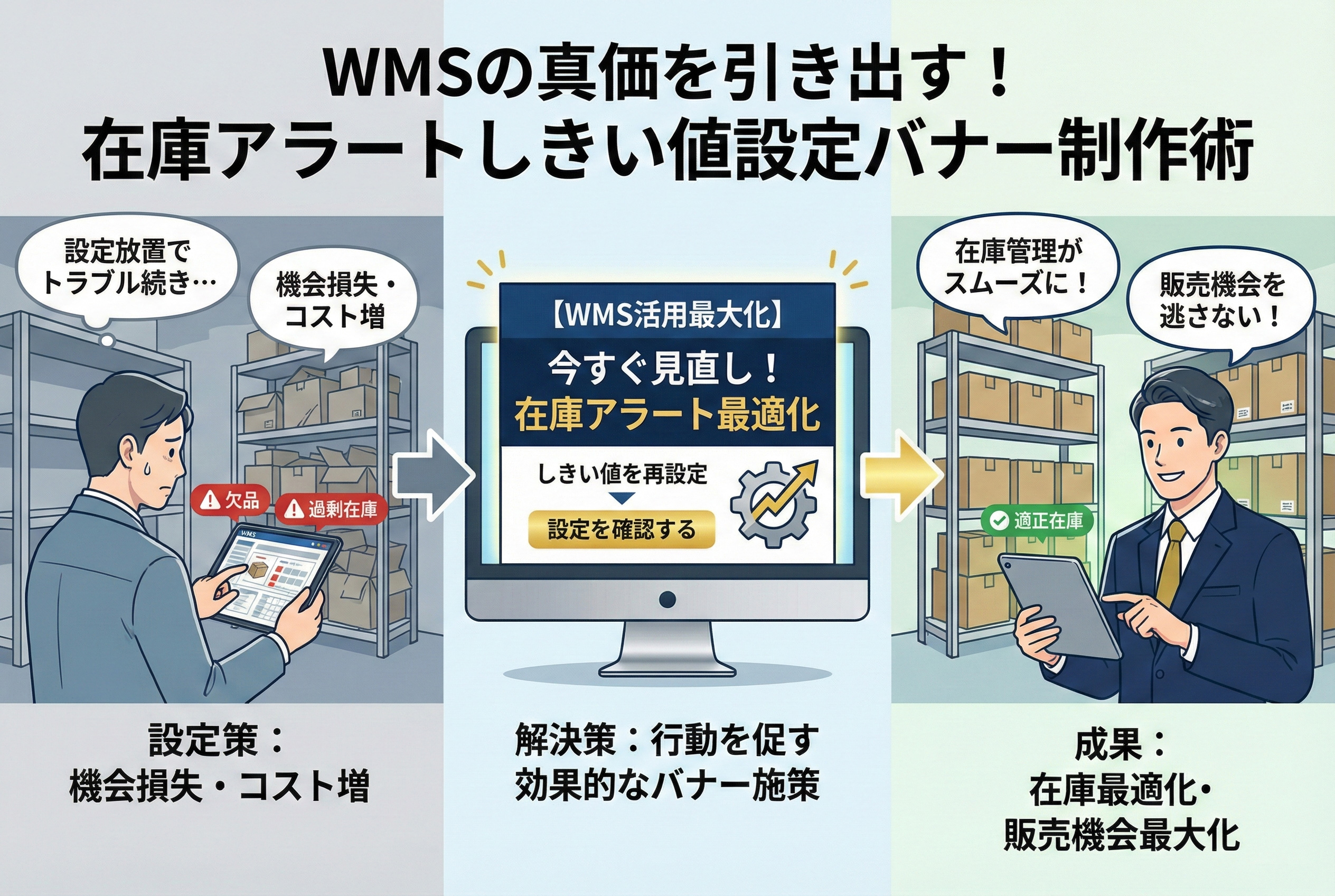 在庫アラートのしきい値設定を促すWMSバナー
