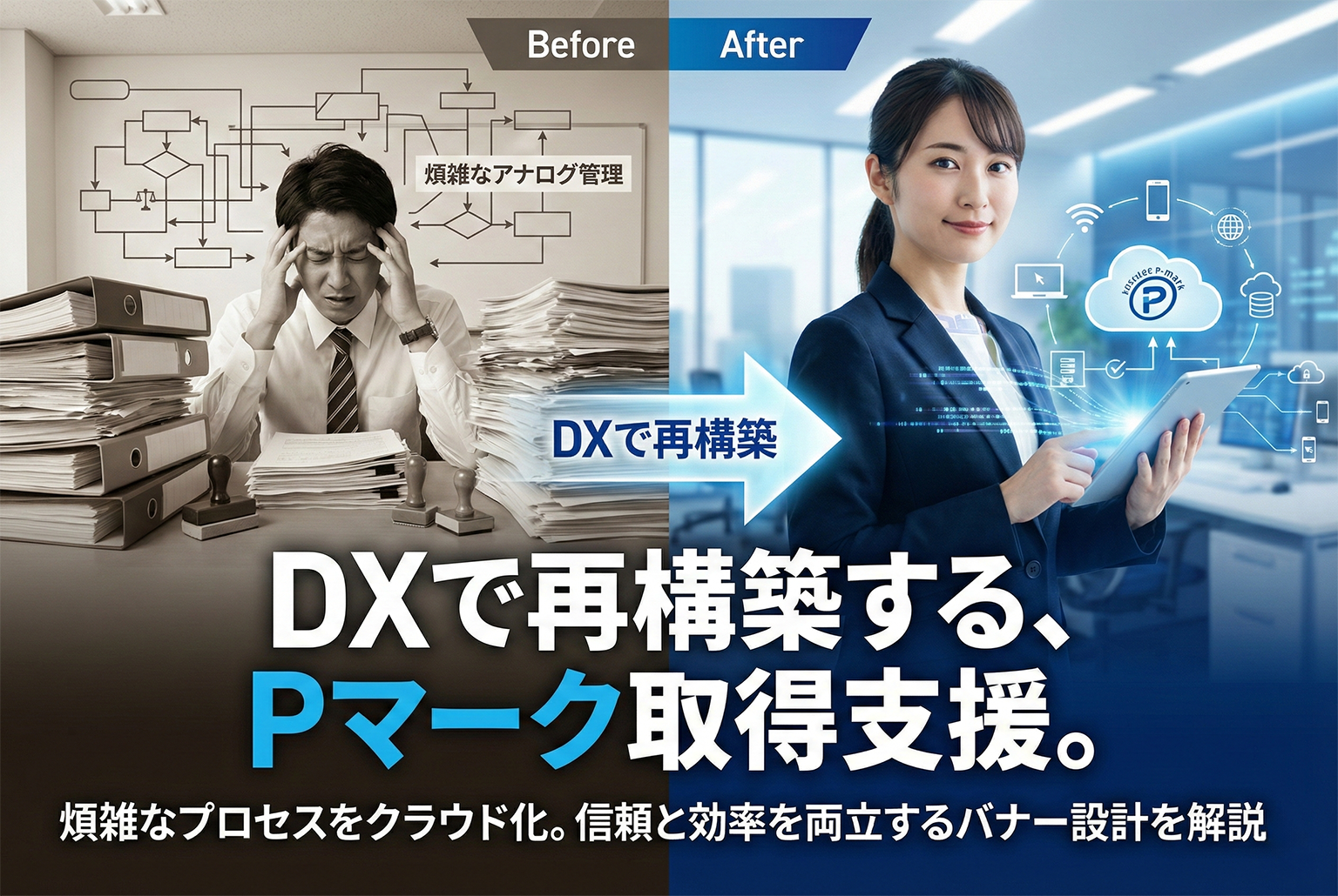 Pマーク取得支援の要件を整理するDXコンサルバナー