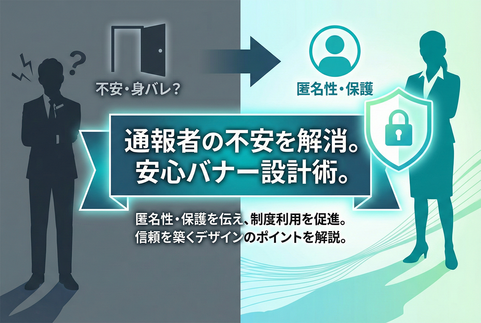 内部通報制度の匿名性・保護を伝える社内バナー