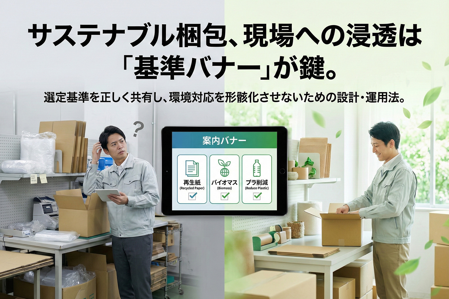 梱包材の選定基準を示すサステナブル配送バナー