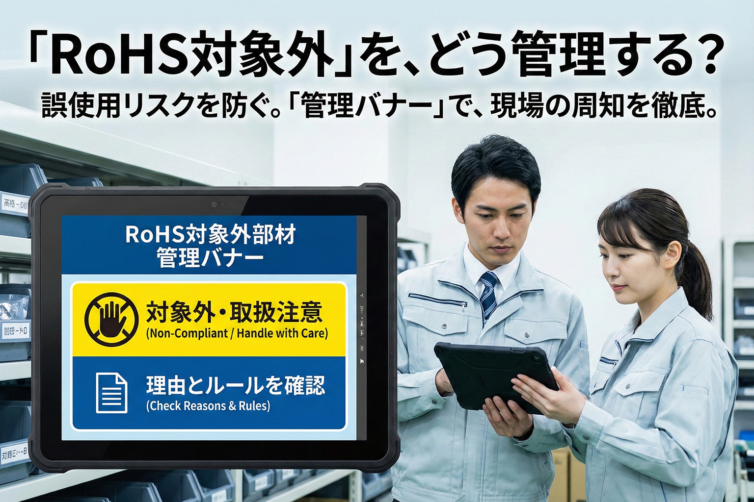 RoHS対象外部材の扱い方を示す管理バナー