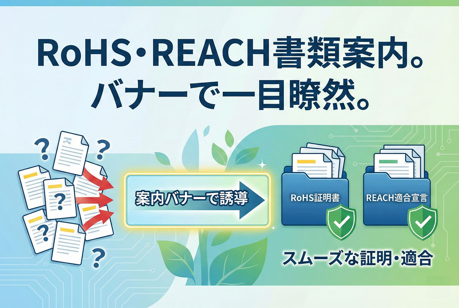 RoHS/REACH対応の証明書類案内バナー