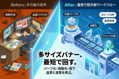 多サイズバナーを最短で回す：共通パーツ化・自動化・チェックの型